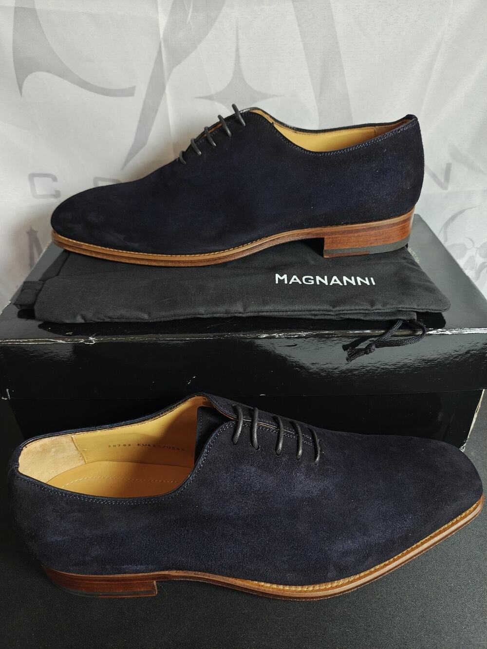 Magnanni $495 Men's 9.5 Crucero Navy Suede Wholecut Oxfords New NWB *Blemishes